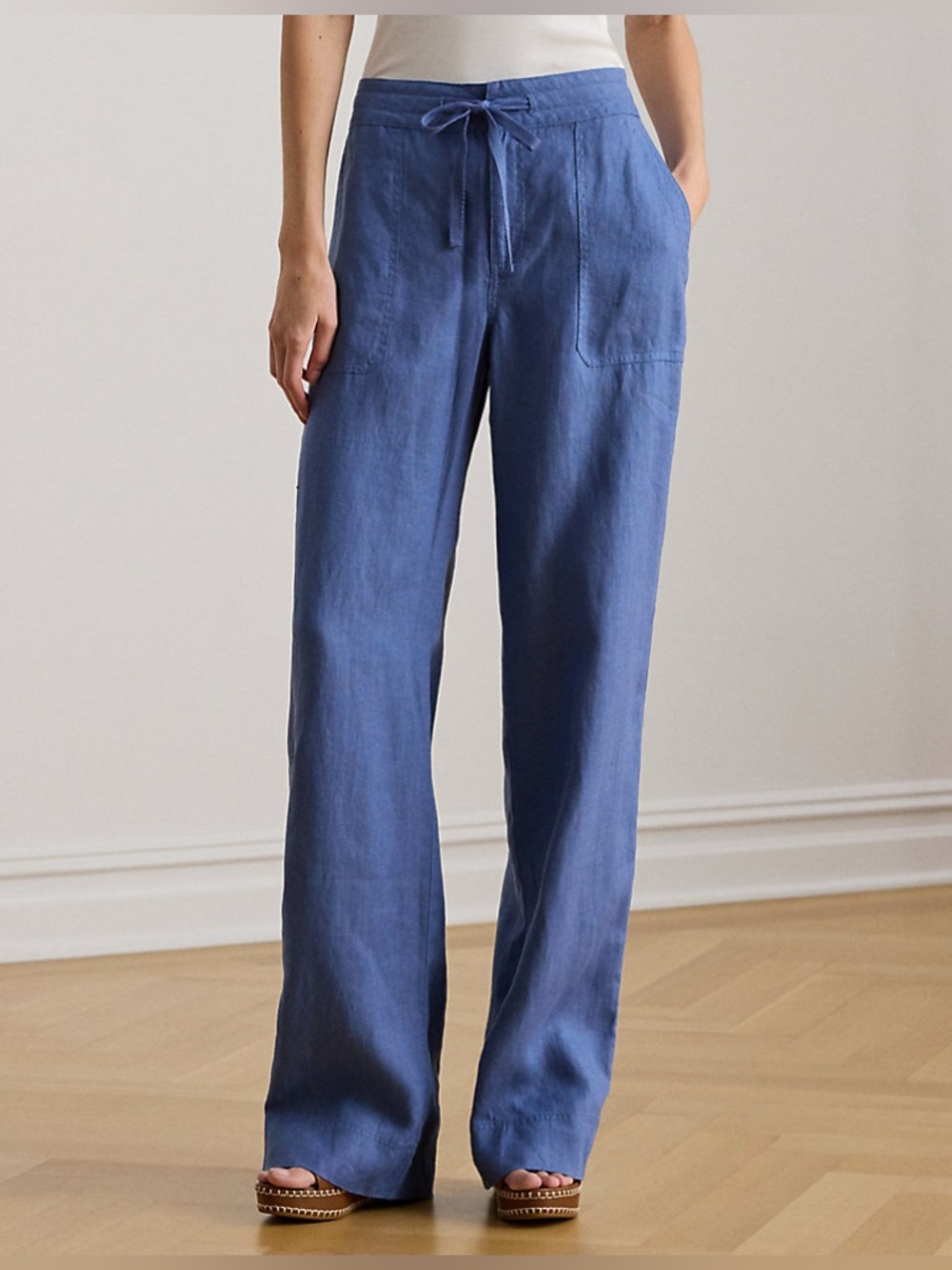 Ralph Lauren Linen Wide Leg Pants Blue Size 8 High Rise Summer